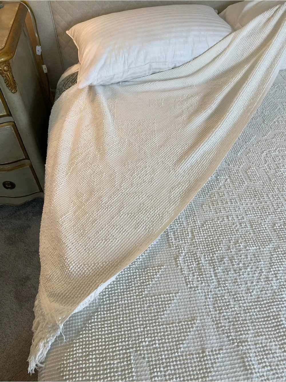 Vintage Chenille 50s Bedspread with Fringe Trim Queen Cottagecore